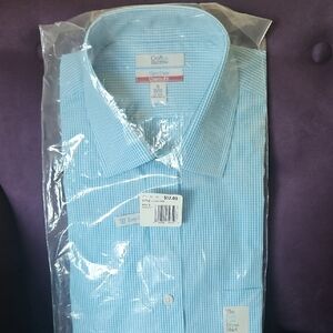 Brand New Croft & Barrow Men's Light Blue Checkered Dress Shirt